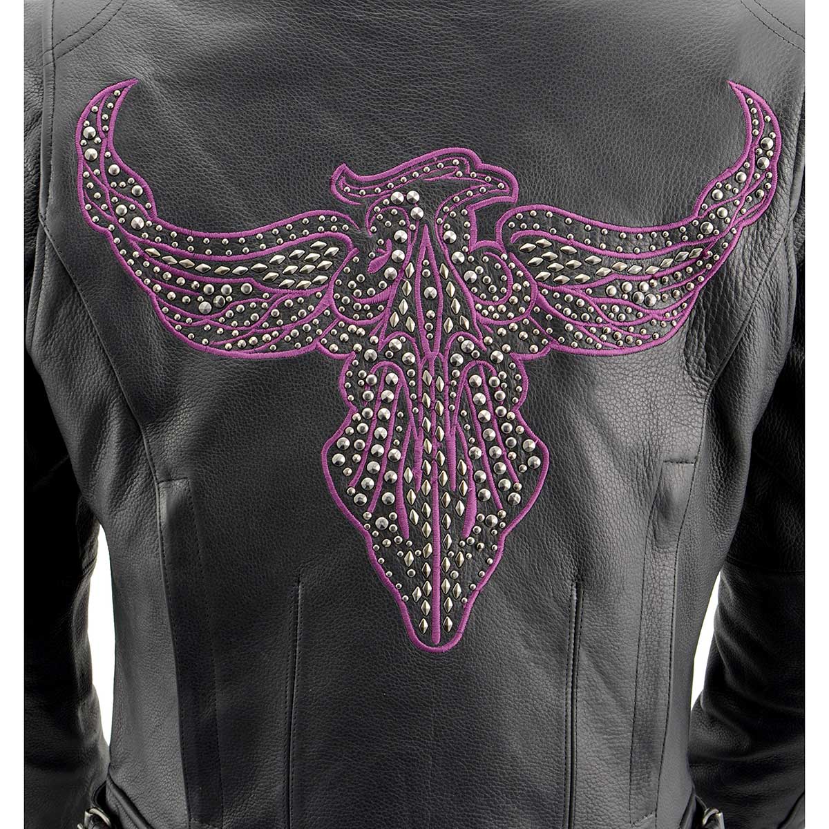 Milwaukee Leather MLL2570 Women's 'Phoenix Embroidered' Black and Purple Motorcycle Leather Jacket - Image 2