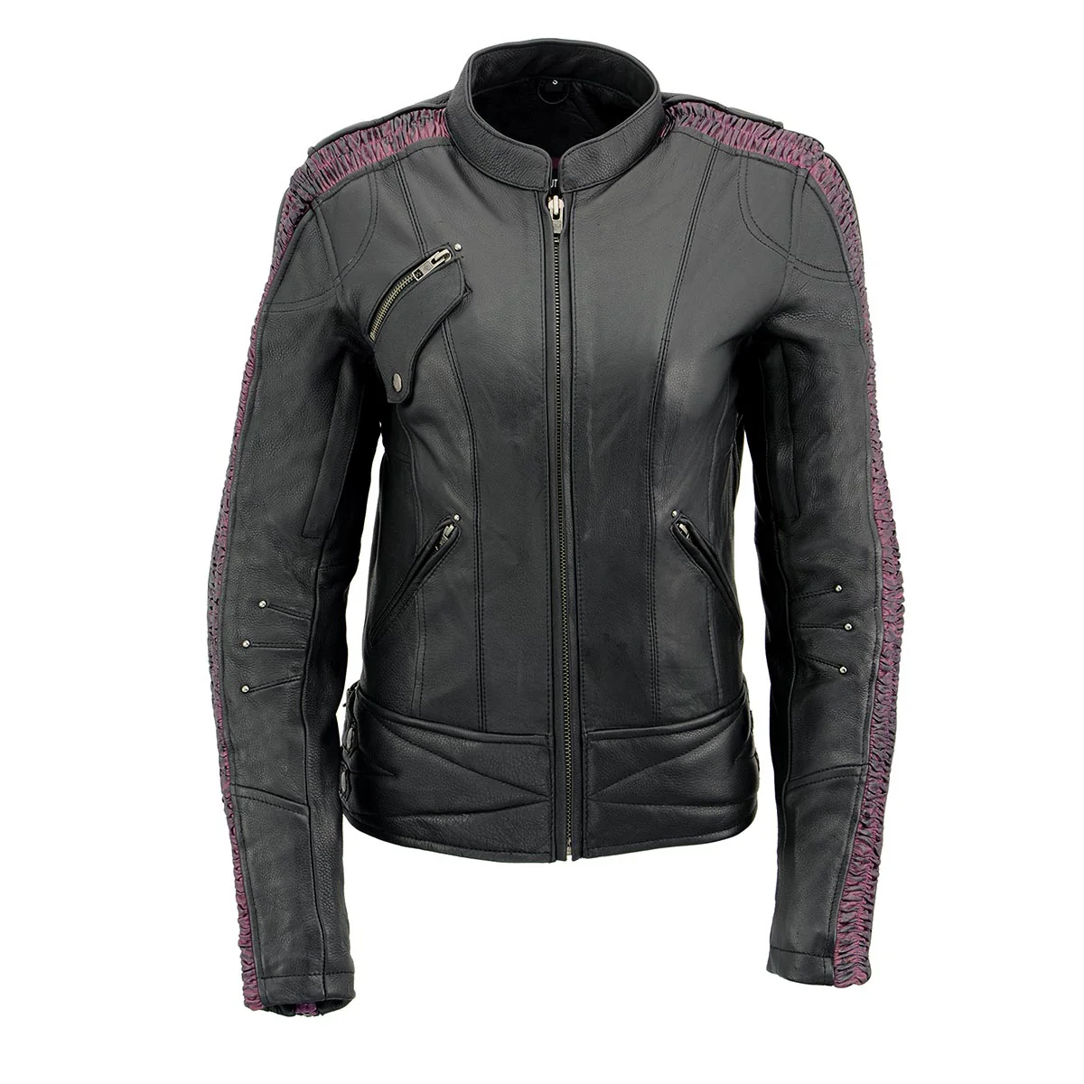 Milwaukee Leather MLL2570 Women's 'Phoenix Embroidered' Black and Purple Motorcycle Leather Jacket - Image 4