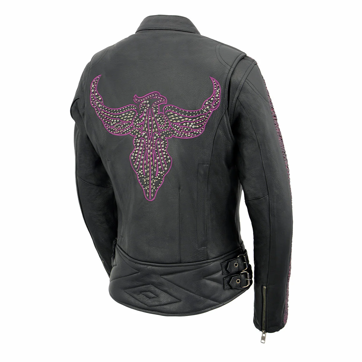 Milwaukee Leather MLL2570 Women's 'Phoenix Embroidered' Black and Purple Motorcycle Leather Jacket - Image 7