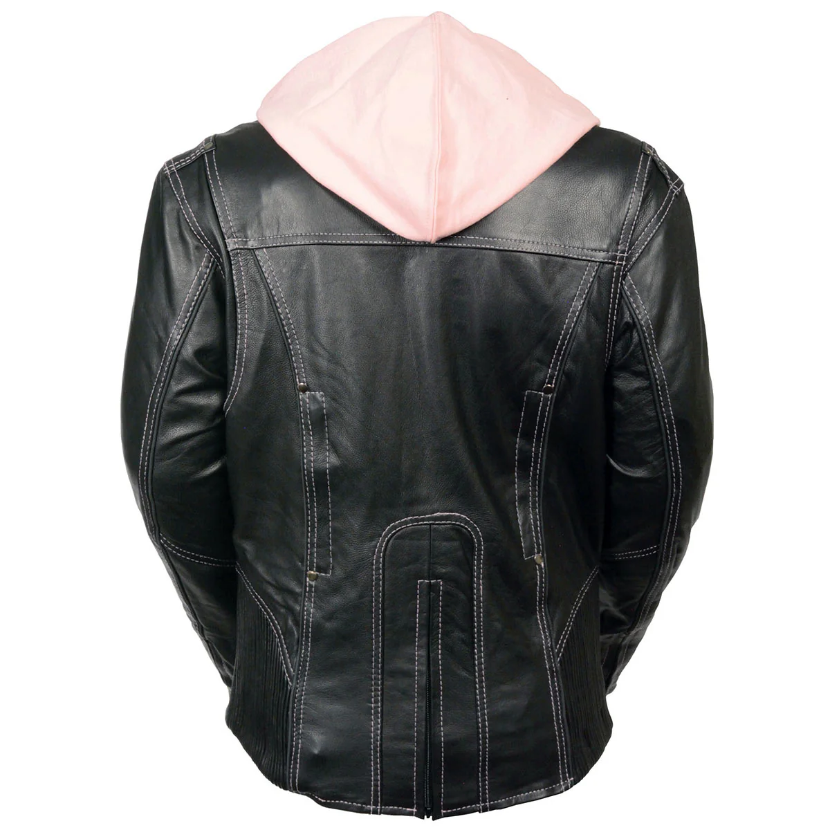 Milwaukee Leather ML2066 Women's 3/4 Black and Pink Leather Hoodie Jacket with Reflective Tribal Design - Image 2