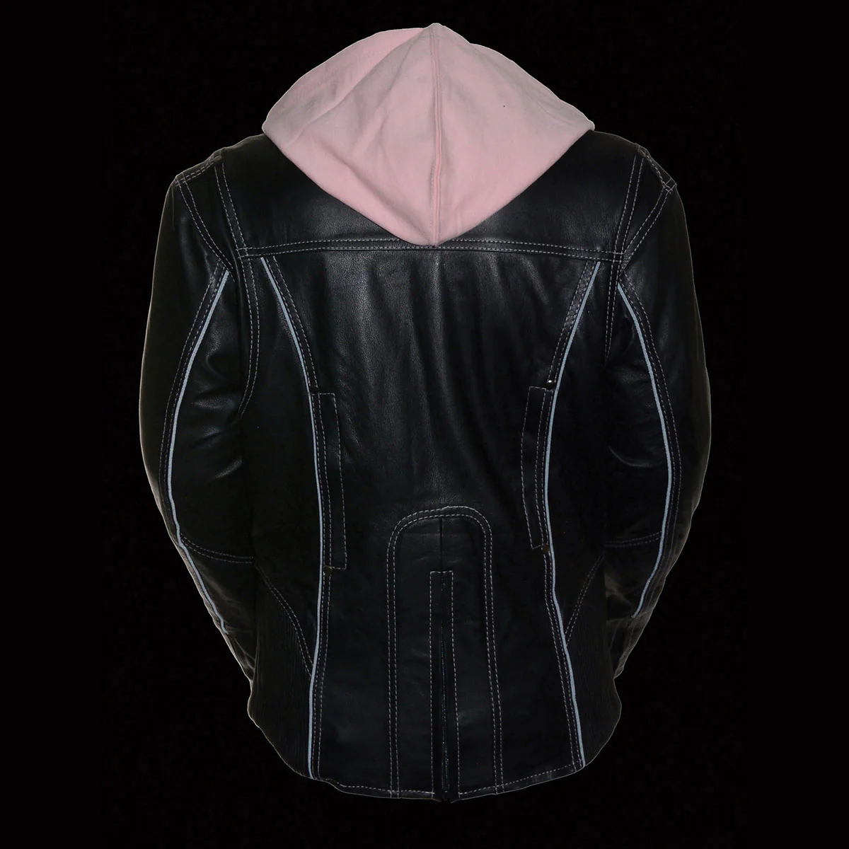 Milwaukee Leather ML2066 Women's 3/4 Black and Pink Leather Hoodie Jacket with Reflective Tribal Design - Image 5