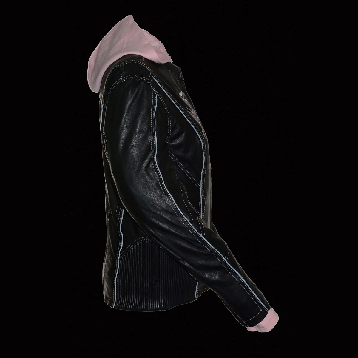 Milwaukee Leather ML2066 Women's 3/4 Black and Pink Leather Hoodie Jacket with Reflective Tribal Design - Image 6