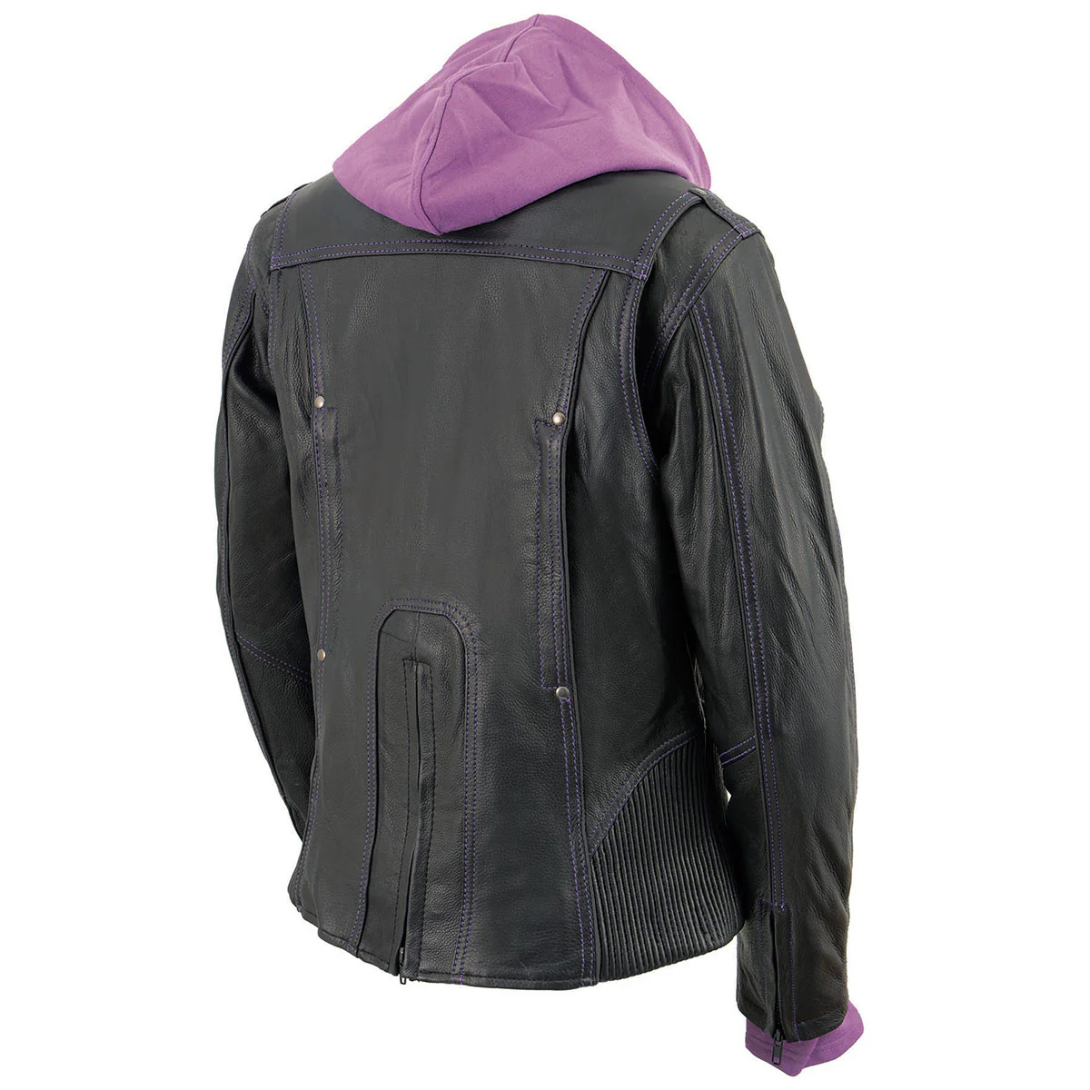 Milwaukee Leather ML2067 Women's 3/4 Black and Purple Leather Hoodie Jacket with Reflective Tribal Design - Image 10