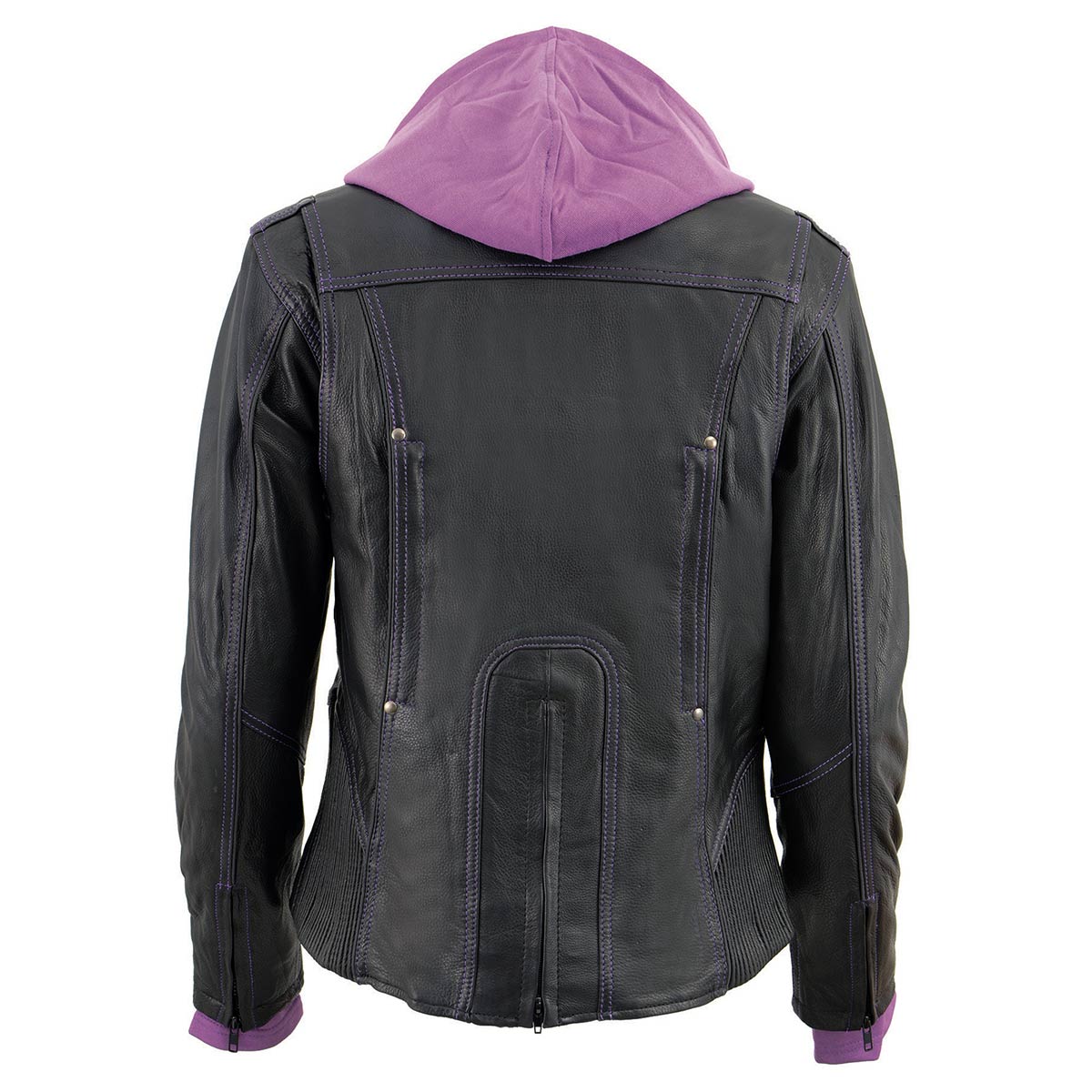 Milwaukee Leather ML2067 Women's 3/4 Black and Purple Leather Hoodie Jacket with Reflective Tribal Design - Image 2