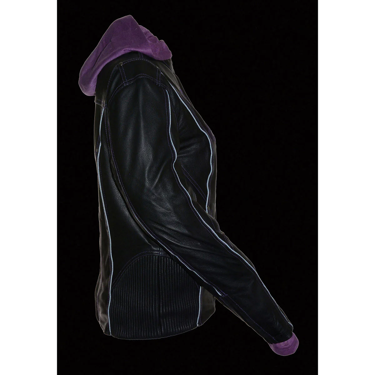 Milwaukee Leather ML2067 Women's 3/4 Black and Purple Leather Hoodie Jacket with Reflective Tribal Design - Image 7