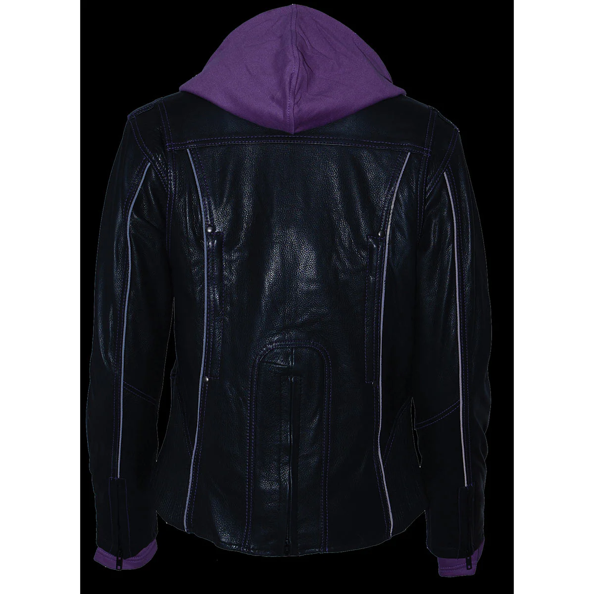 Milwaukee Leather ML2067 Women's 3/4 Black and Purple Leather Hoodie Jacket with Reflective Tribal Design - Image 8