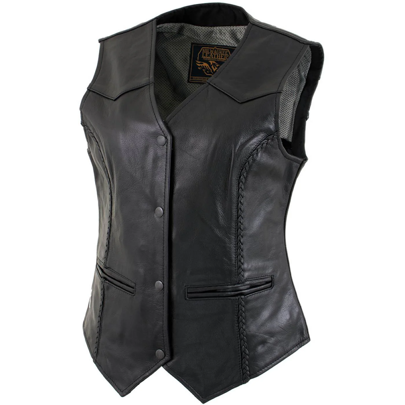 Milwaukee Leather Women's Road Queen Black Braided Buffalo Leather Motorcycle Vest - LKL4713 - Image 12