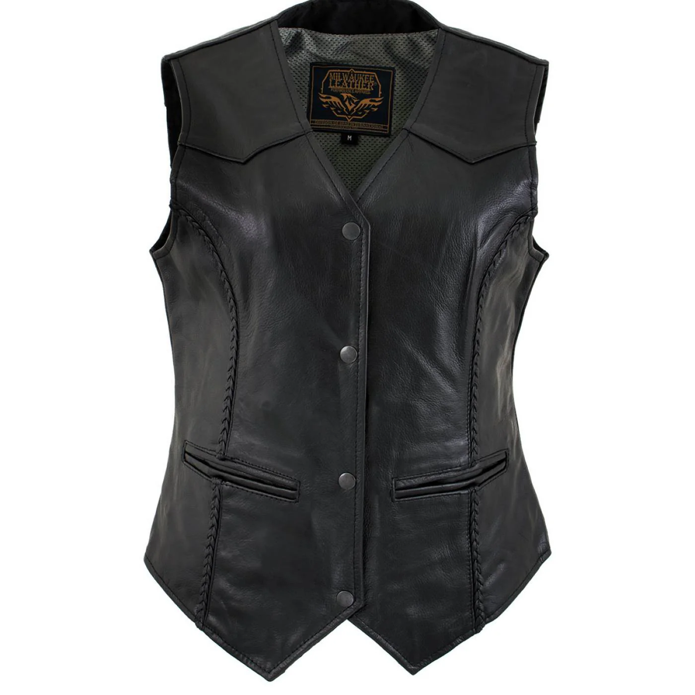 Milwaukee Leather Women's Road Queen Black Braided Buffalo Leather Motorcycle Vest - LKL4713 - Image 13