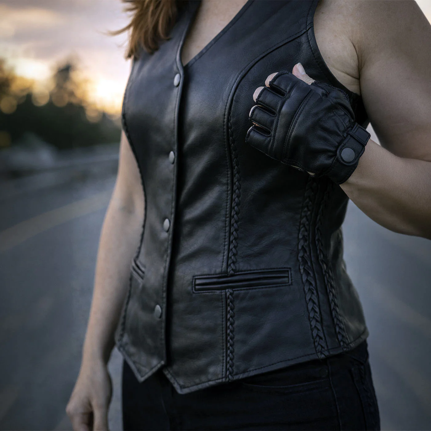 Milwaukee Leather Women's Road Queen Black Braided Buffalo Leather Motorcycle Vest - LKL4713 - Image 8