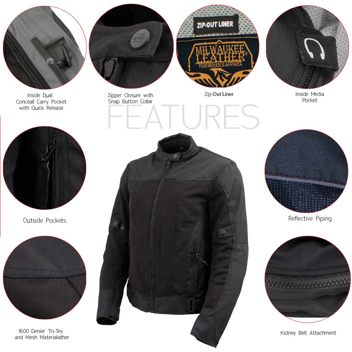 Milwaukee Leather Women's Shade Black Textile Motorcycle Jacket w/ CE Armor - MPL22706 - Image 2
