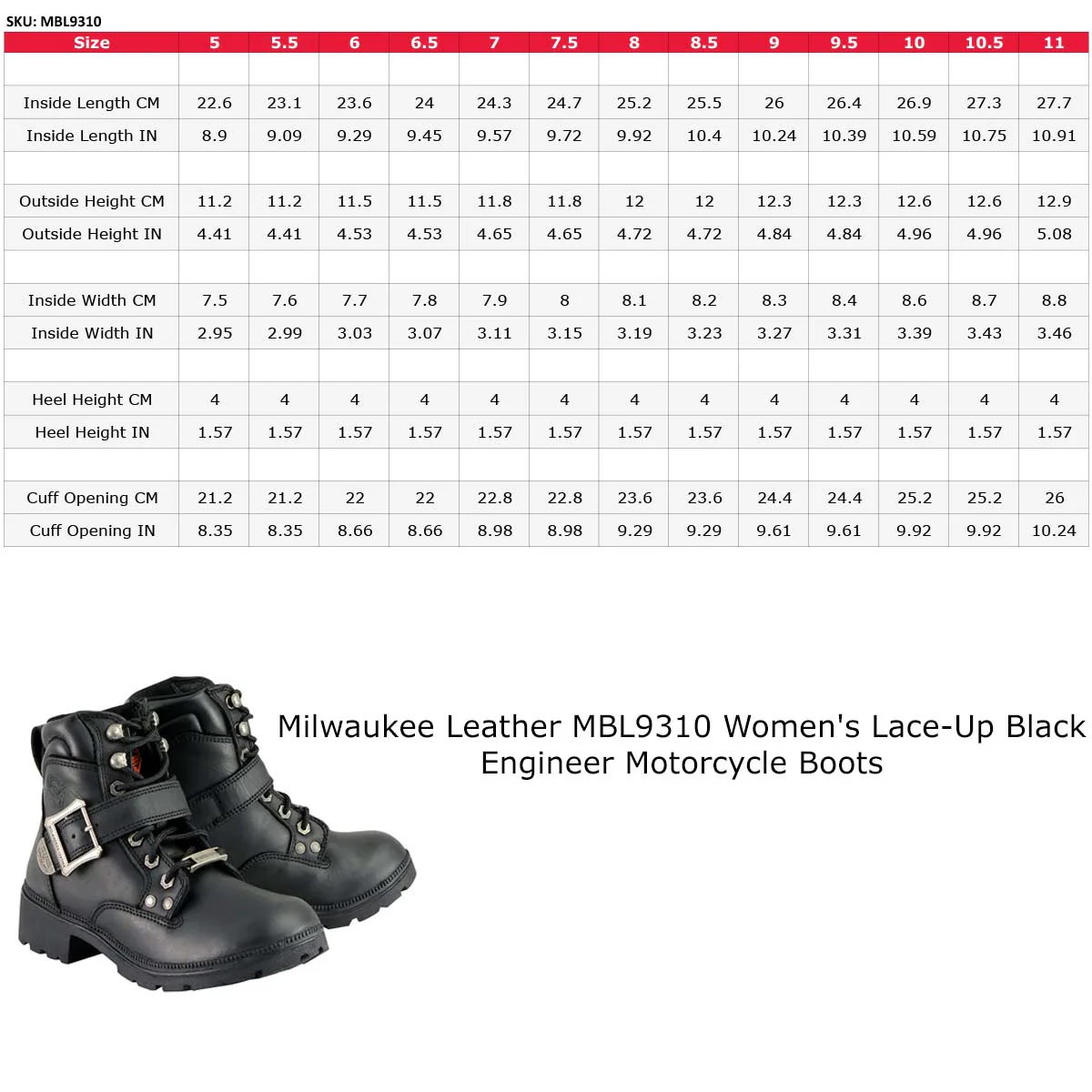 Milwaukee Leather MBL9310 Women's Lace-Up Black Leather Engineer Motorcycle Rider Boots - Image 3