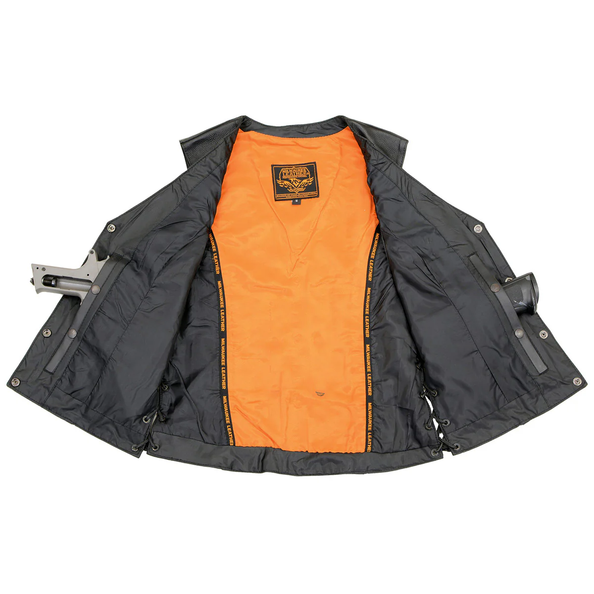 Milwaukee Leather MLL4500 Women's Classic Black Leather V-Neck Motorcycle Rider Vest w/ Side Laces - Image 4
