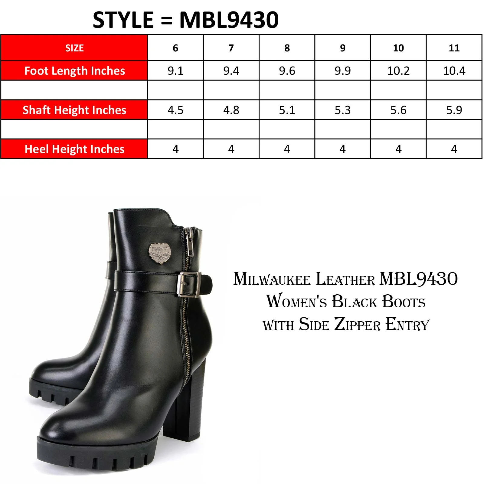 Milwaukee Leather MBL9430 Women's Black Fashion Casual Boots with Side Zipper Entry - Image 3