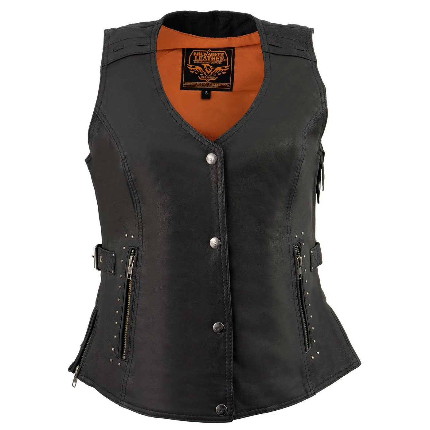 Milwaukee Leather MLL4565 Women's Black Fringed Leather Rivet Detail Side Buckle and Zipper Motorcycle Rider Vest - Image 10