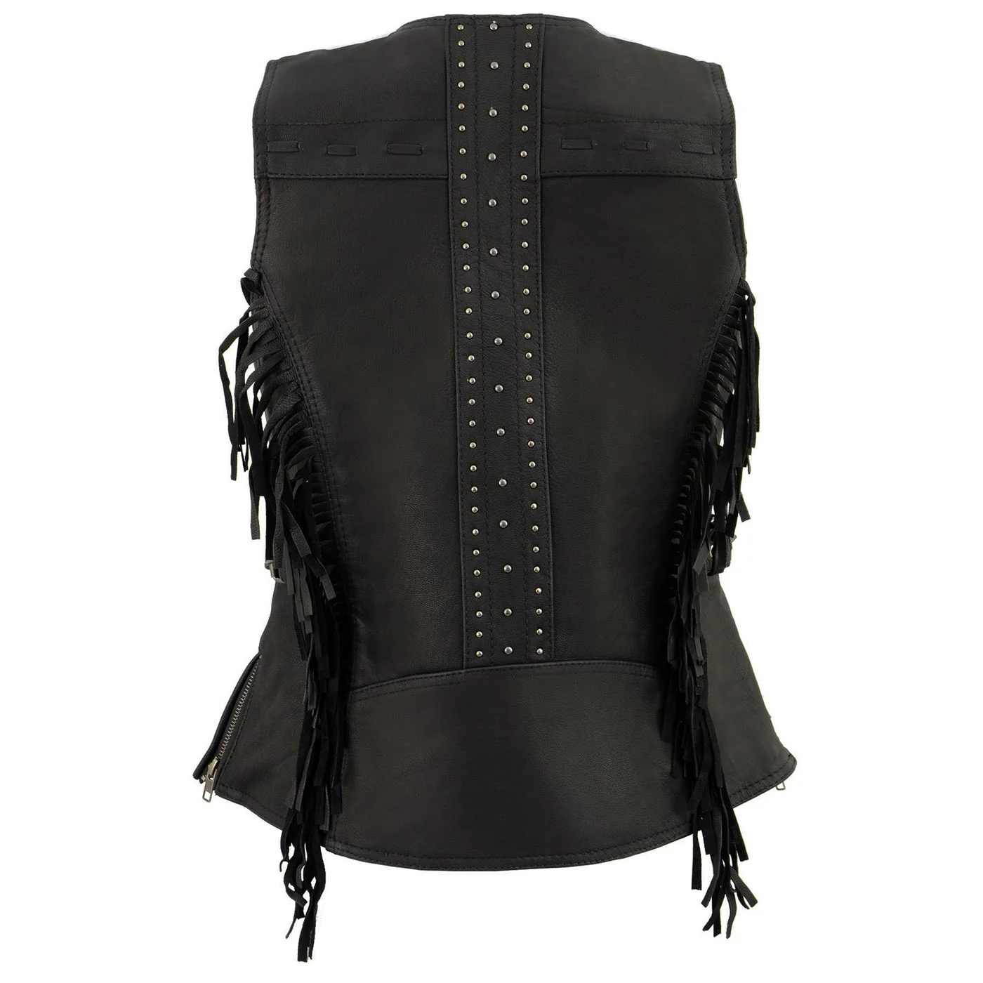Milwaukee Leather MLL4565 Women's Black Fringed Leather Rivet Detail Side Buckle and Zipper Motorcycle Rider Vest - Image 8