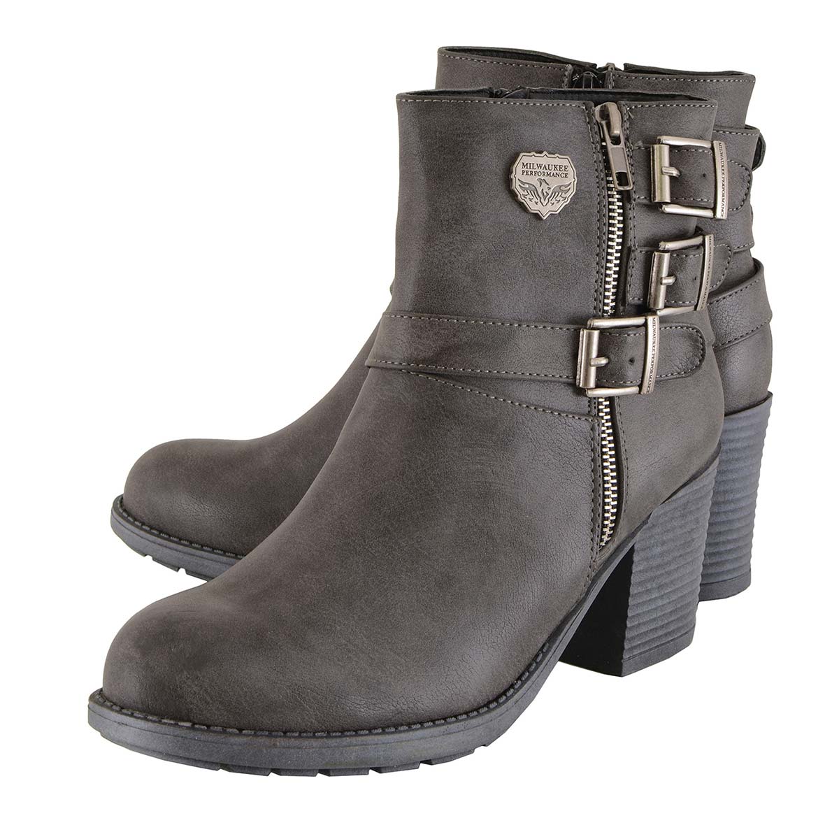 Milwaukee Leather MBL9406 Women's Stone Grey 3-Buckle Leather Boots with Platform Heel - Image 5