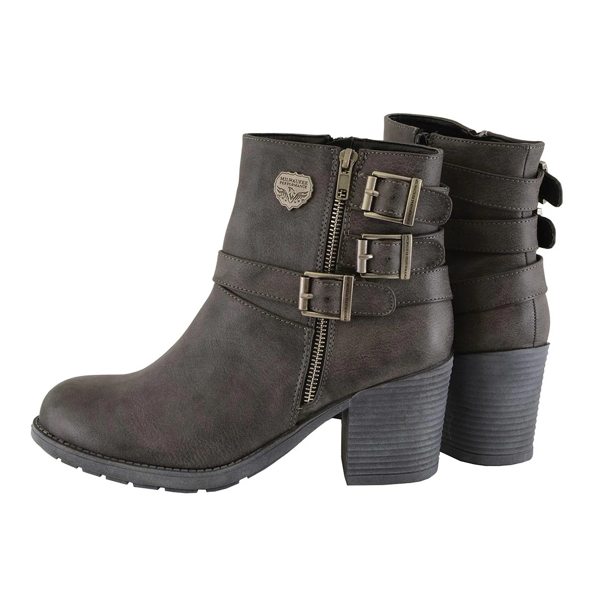 Milwaukee Leather MBL9406 Women's Stone Grey 3-Buckle Leather Boots with Platform Heel - Image 6