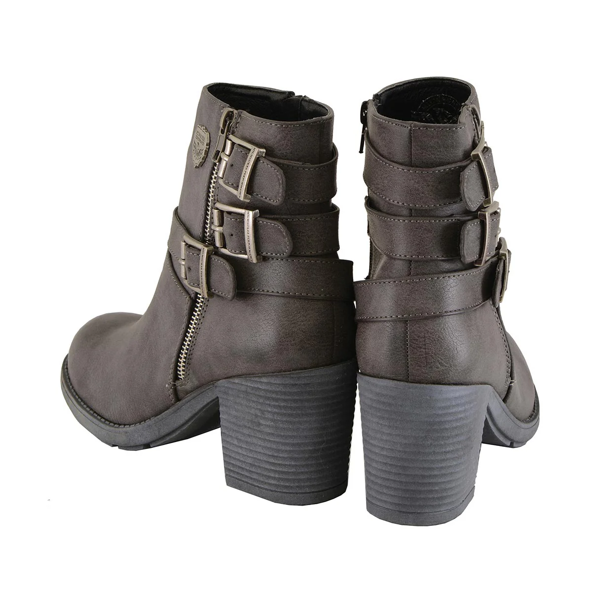 Milwaukee Leather MBL9406 Women's Stone Grey 3-Buckle Leather Boots with Platform Heel - Image 7