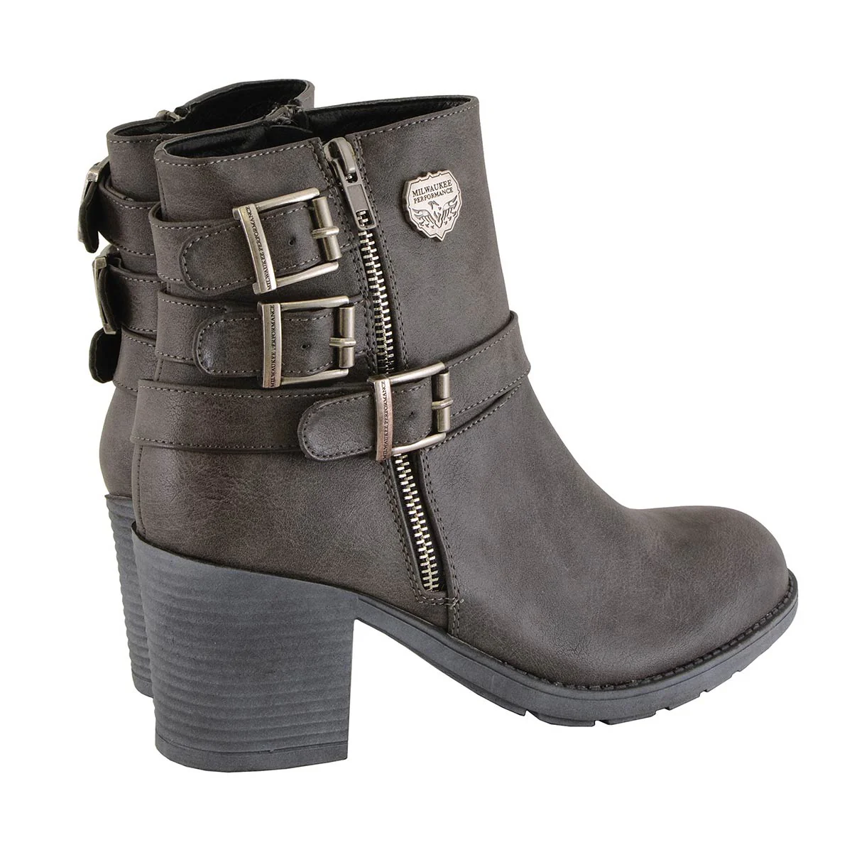 Milwaukee Leather MBL9406 Women's Stone Grey 3-Buckle Leather Boots with Platform Heel - Image 8