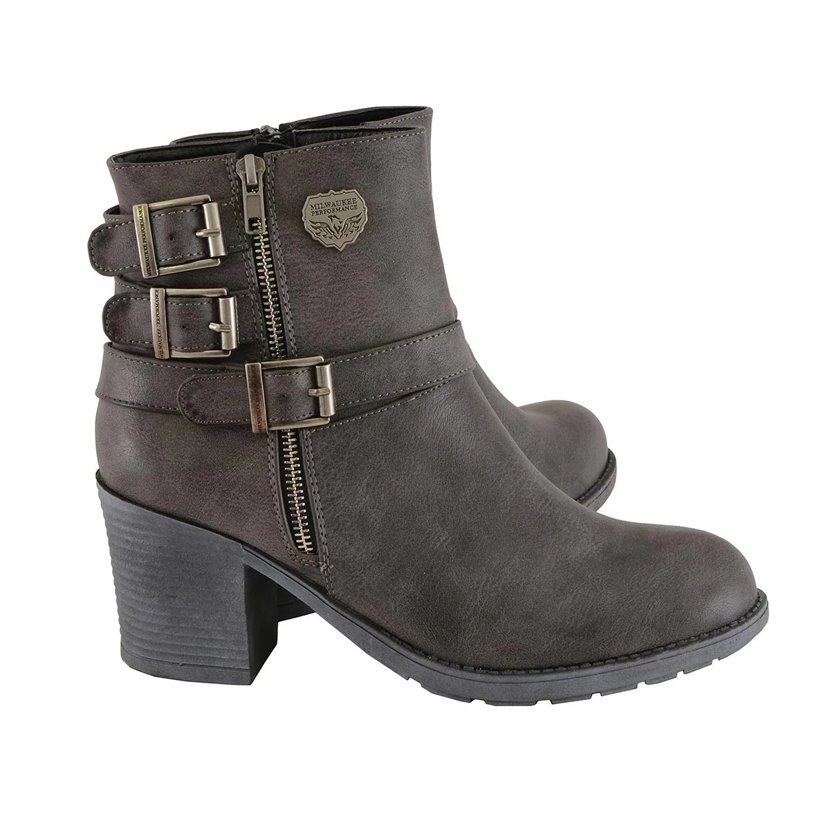 Milwaukee Leather MBL9406 Women's Stone Grey 3-Buckle Leather Boots with Platform Heel - Image 9