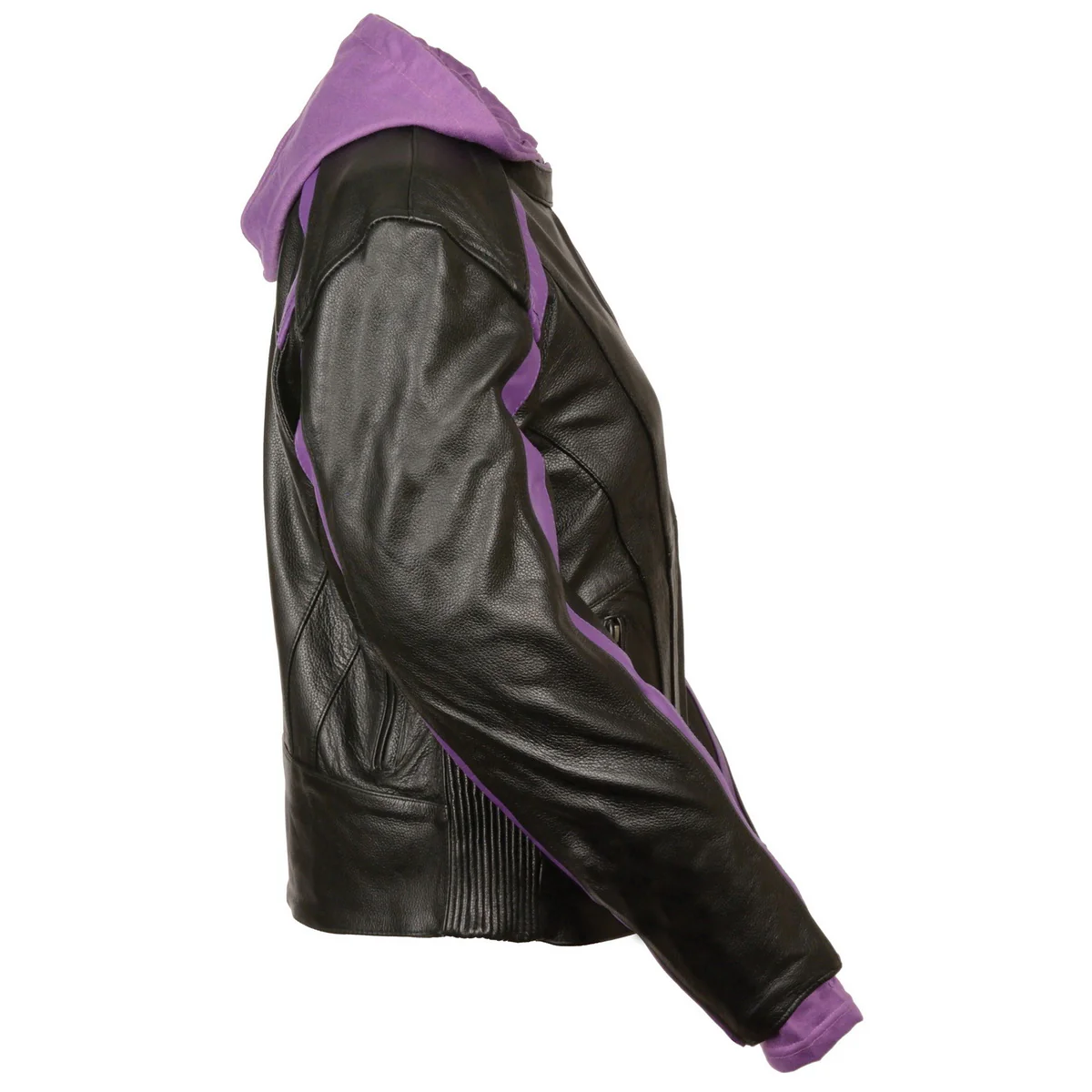 Milwaukee Leather SH1951 Women's Striped Black and Purple Leather Jacket with Zip-Out Hoodie - Image 5