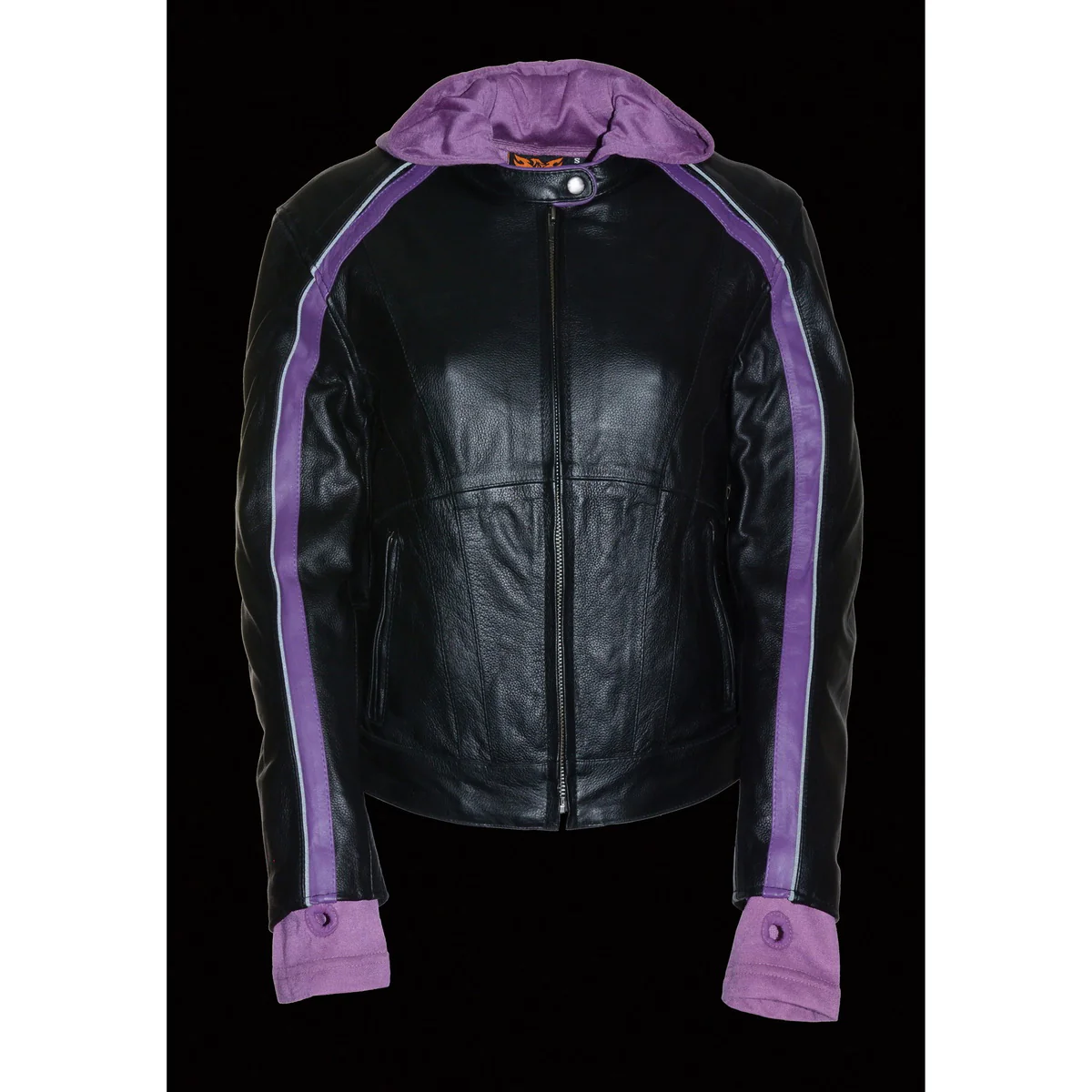 Milwaukee Leather SH1951 Women's Striped Black and Purple Leather Jacket with Zip-Out Hoodie - Image 7