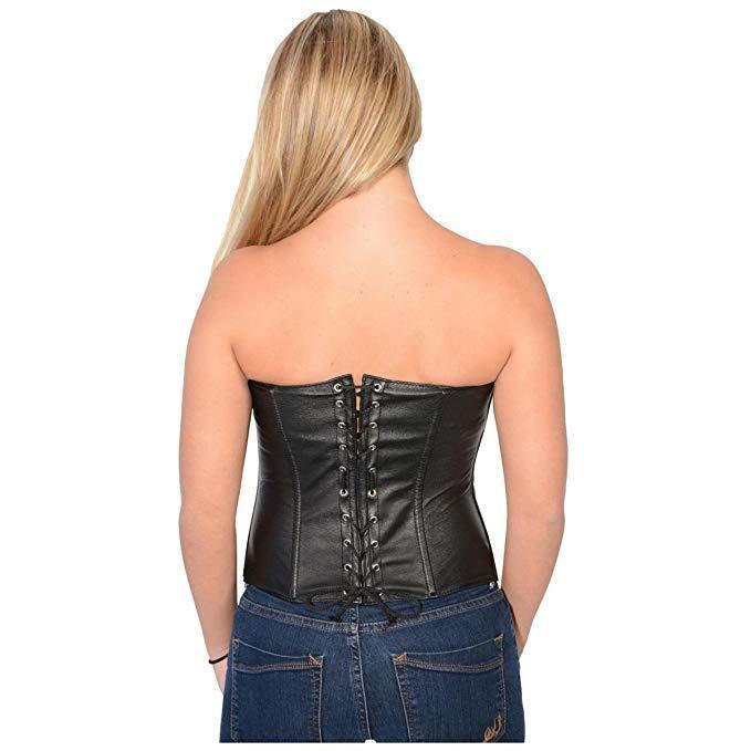 Milwaukee Leather MLL4590 Women's Black Lambskin Leather Zipper Front Corset with Spiked Studs - Image 2