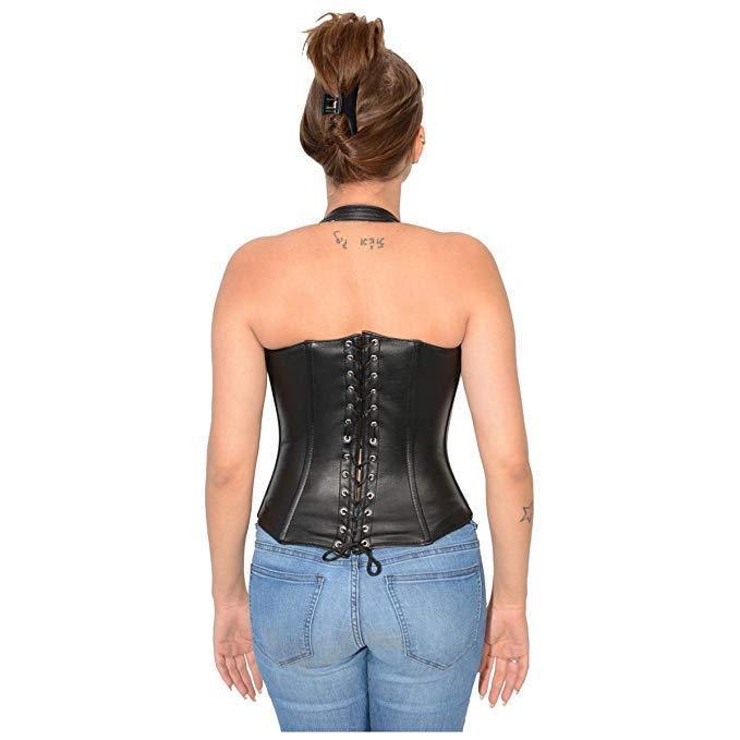 Milwaukee Leather MLL4582 Women's Black Lambskin Leather Zipper Front Halter Top with Buckled Straps - Image 2