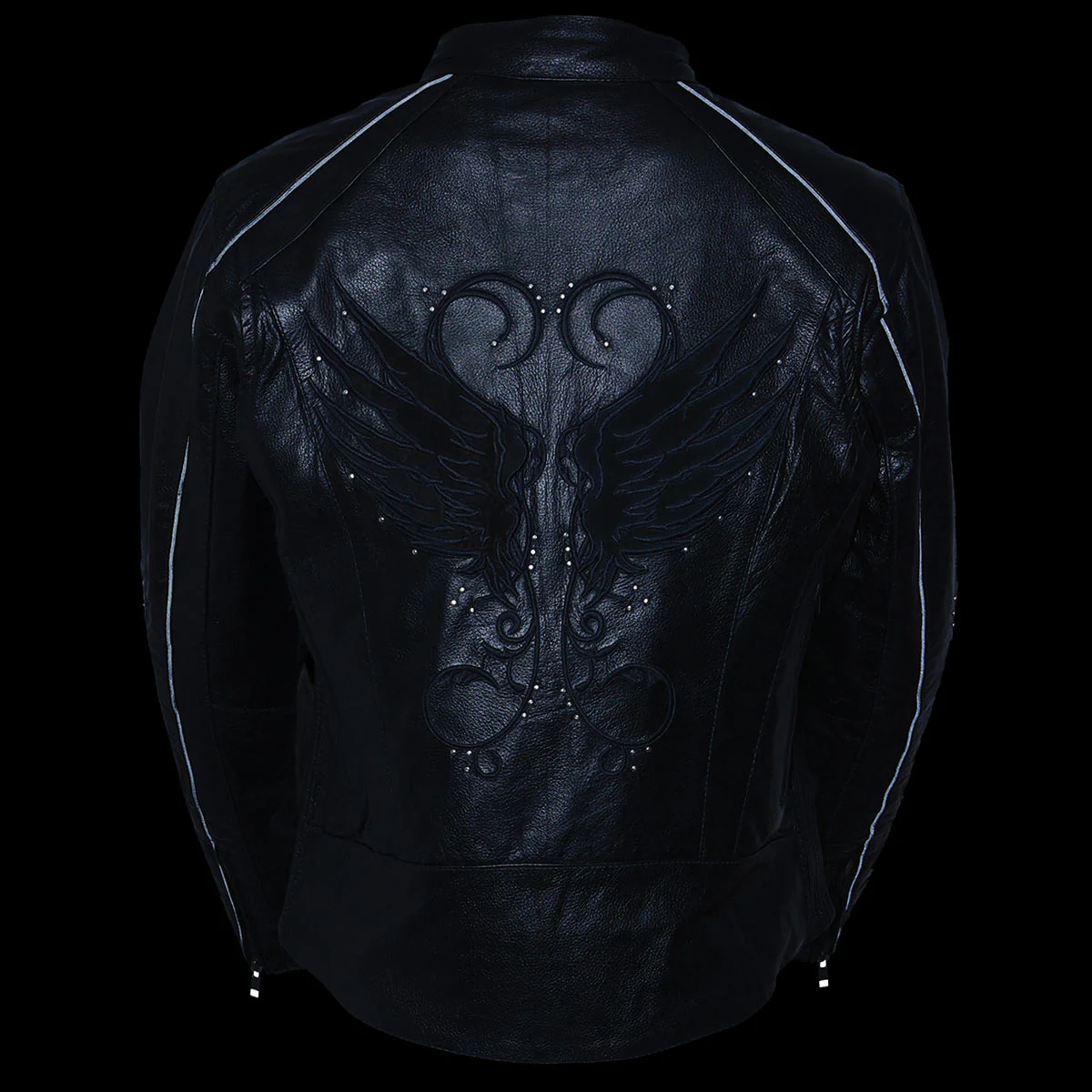 Milwaukee Leather X1952 Women's Embroidered Wing and Stud Design Black Leather Scooter Jacket - Image 5