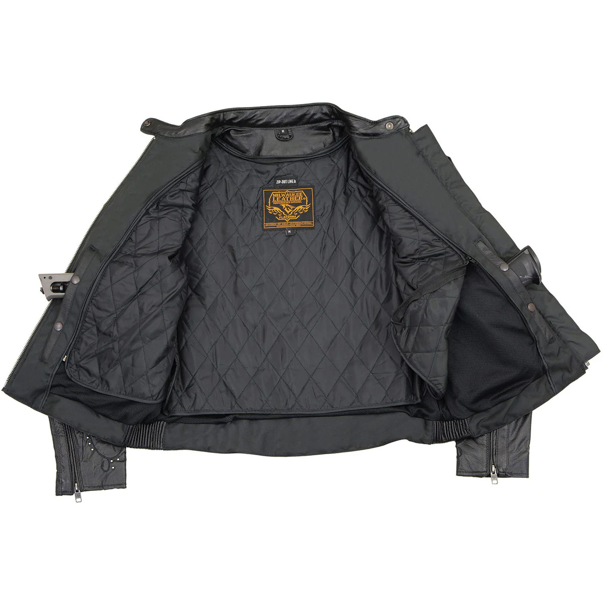Milwaukee Leather X1952 Women's Embroidered Wing and Stud Design Black Leather Scooter Jacket - Image 8
