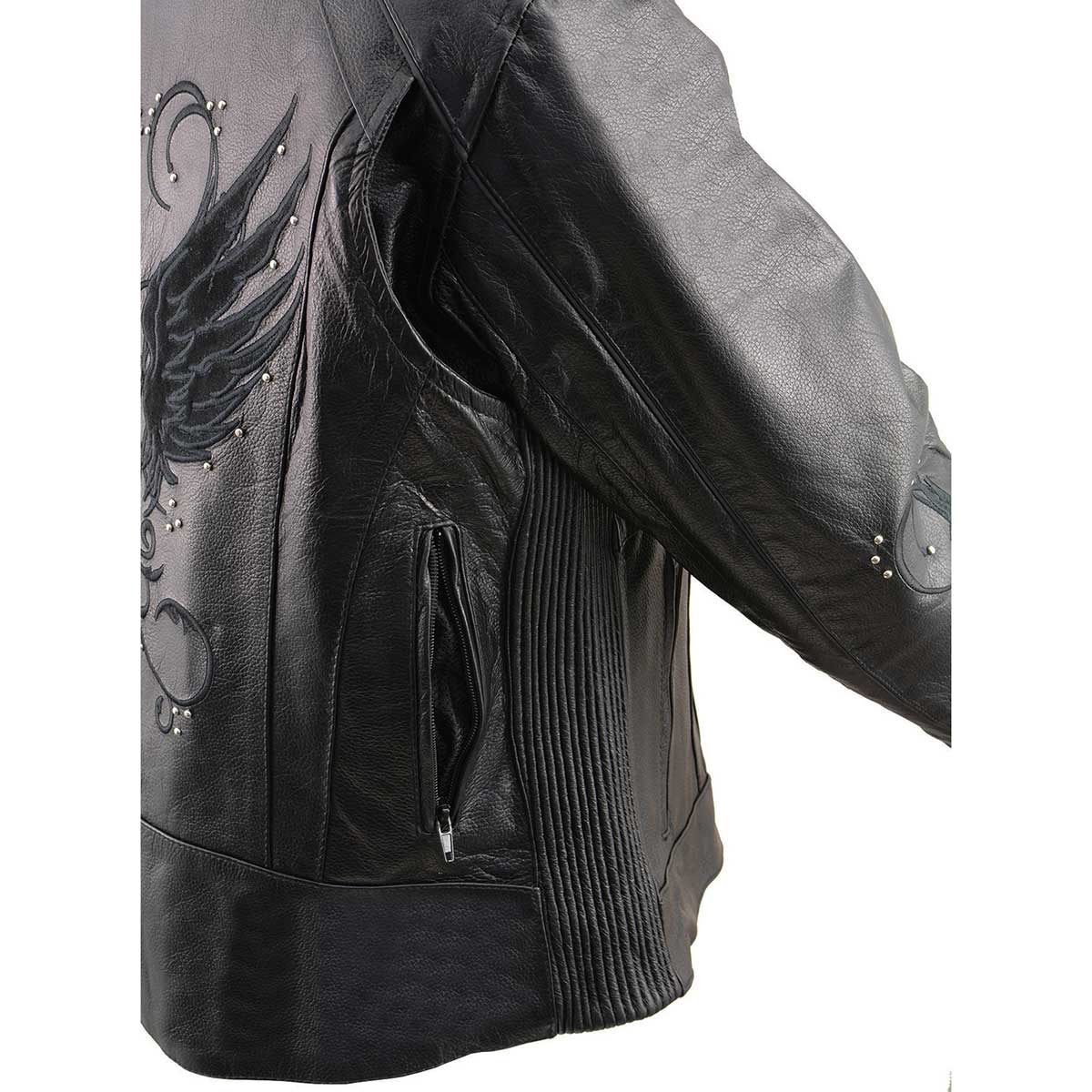 Milwaukee Leather X1952 Women's Embroidered Wing and Stud Design Black Leather Scooter Jacket - Image 9