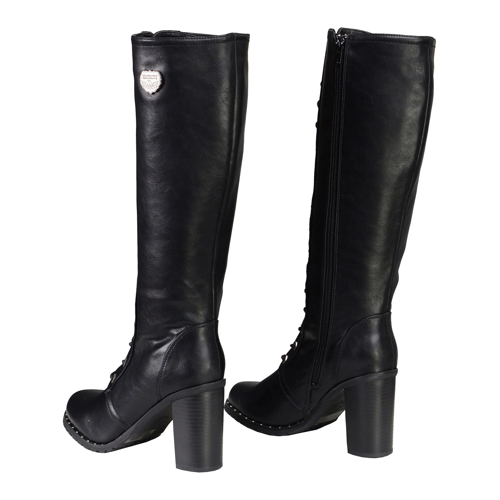 Milwaukee Leather X9442 Women's Black Lace-Up Tall Fashion Biker Boots with High Heel & Studs - Image 6