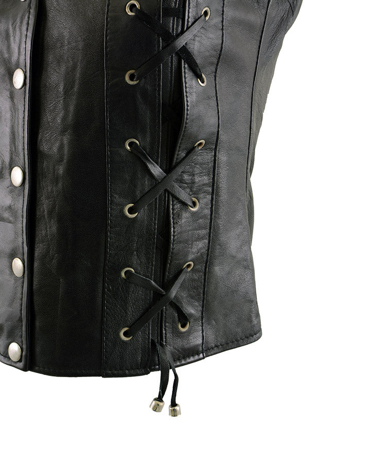 Milwaukee Leather XS1216 Ladies Black Leather Vest with Front Laces - Image 4