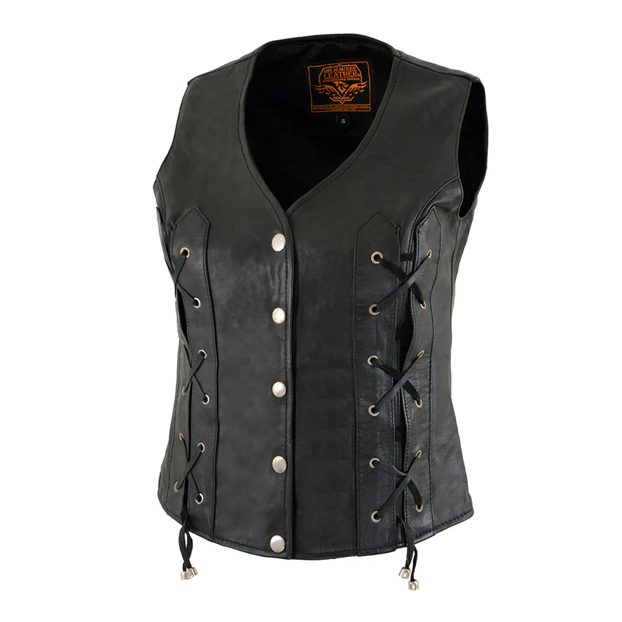 Milwaukee Leather XS1216 Ladies Black Leather Vest with Front Laces - Image 5