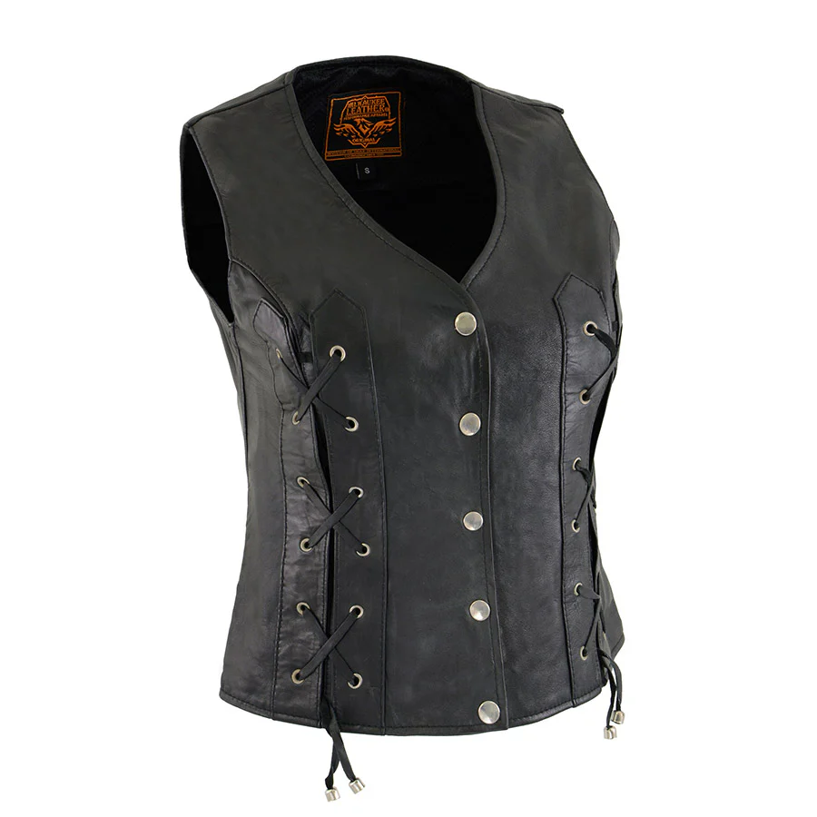 Milwaukee Leather XS1216 Ladies Black Leather Vest with Front Laces - Image 6
