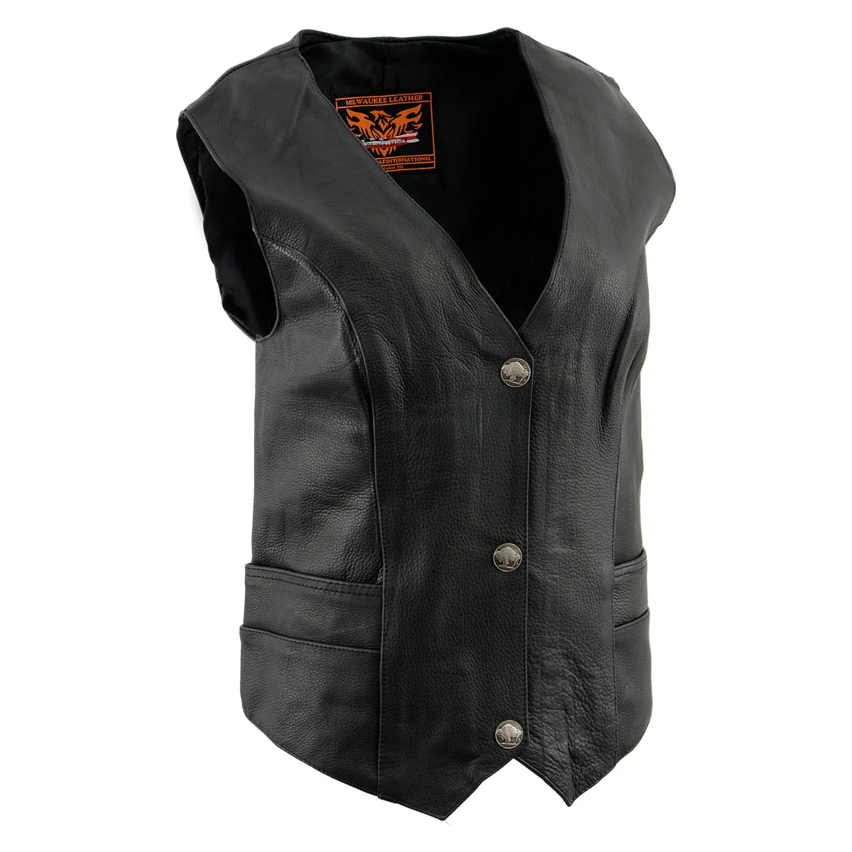 Milwaukee Leather XS1253 Women's Classic Black Leather Vest with Buffalo Nickel Snap Buttons - Image 4