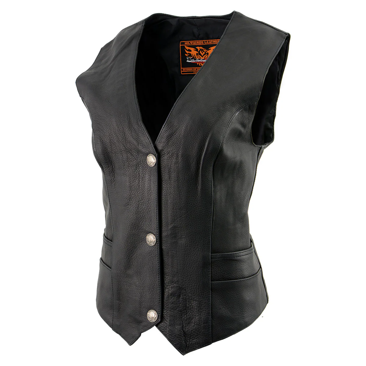 Milwaukee Leather XS1253 Women's Classic Black Leather Vest with Buffalo Nickel Snap Buttons - Image 5