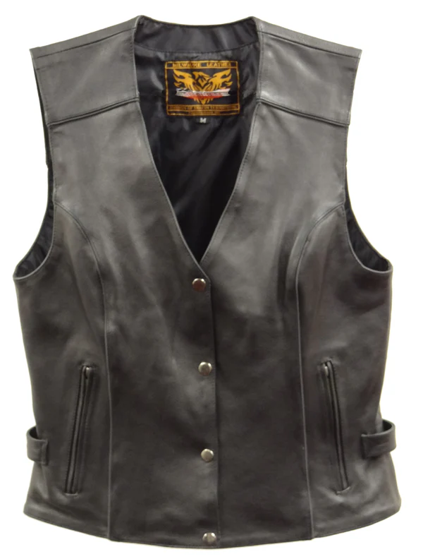 Milwaukee Leather XS1293 Ladies ‘Winged’ Solid Black Studded Leather Vest - Image 2