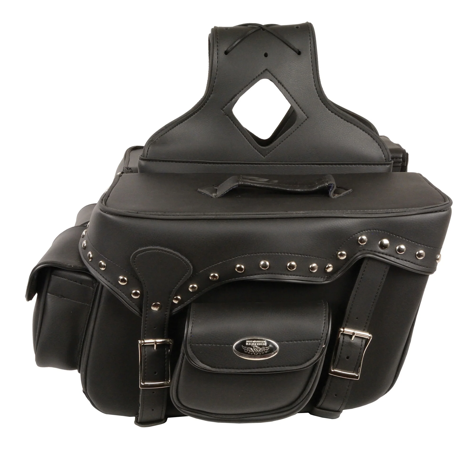 Milwaukee Leather SH66601ZB Black Zip-Off Double Pocket Studded PVC Throw Over Saddlebags - Image 11