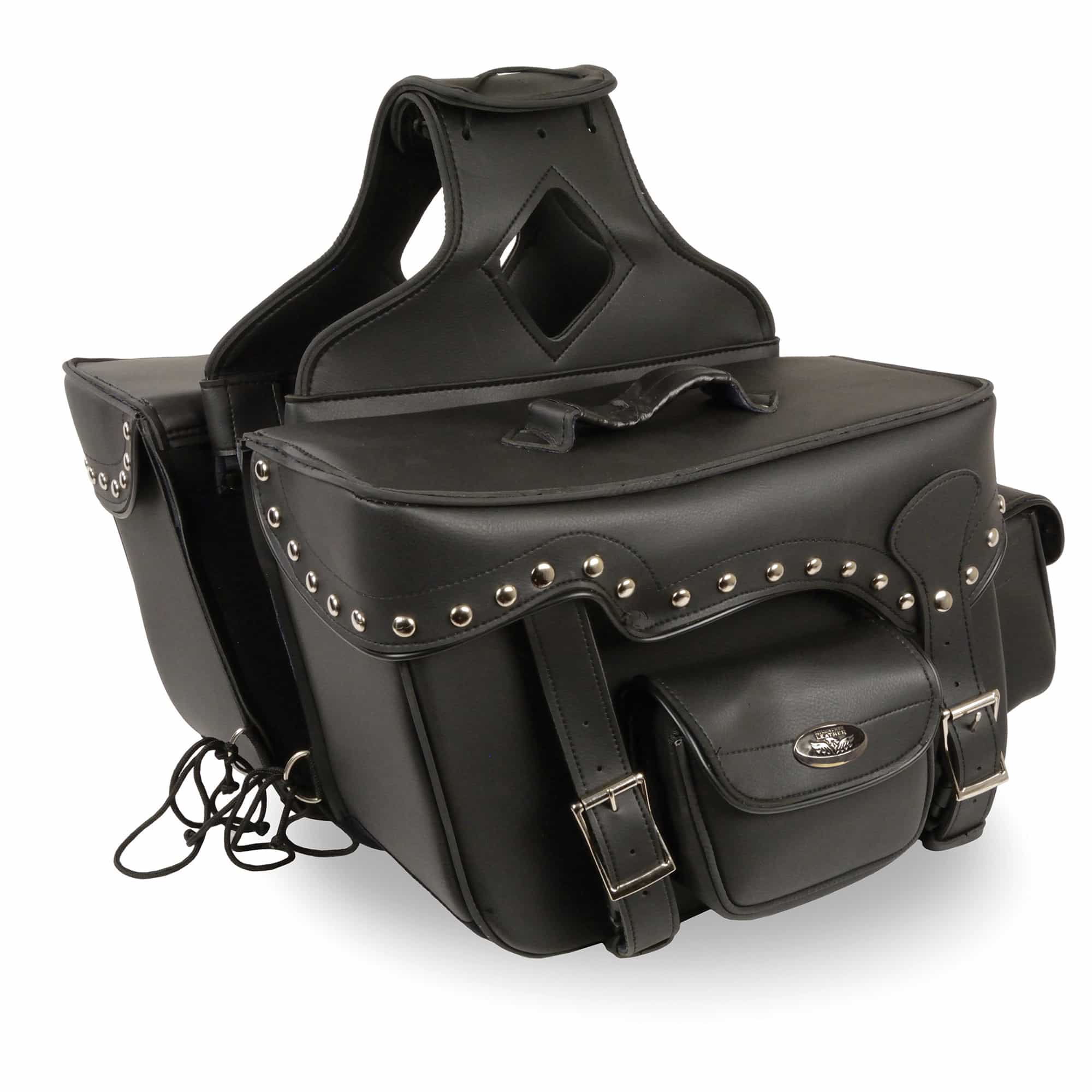 Milwaukee Leather SH66601ZB Black Zip-Off Double Pocket Studded PVC Throw Over Saddlebags - Image 12