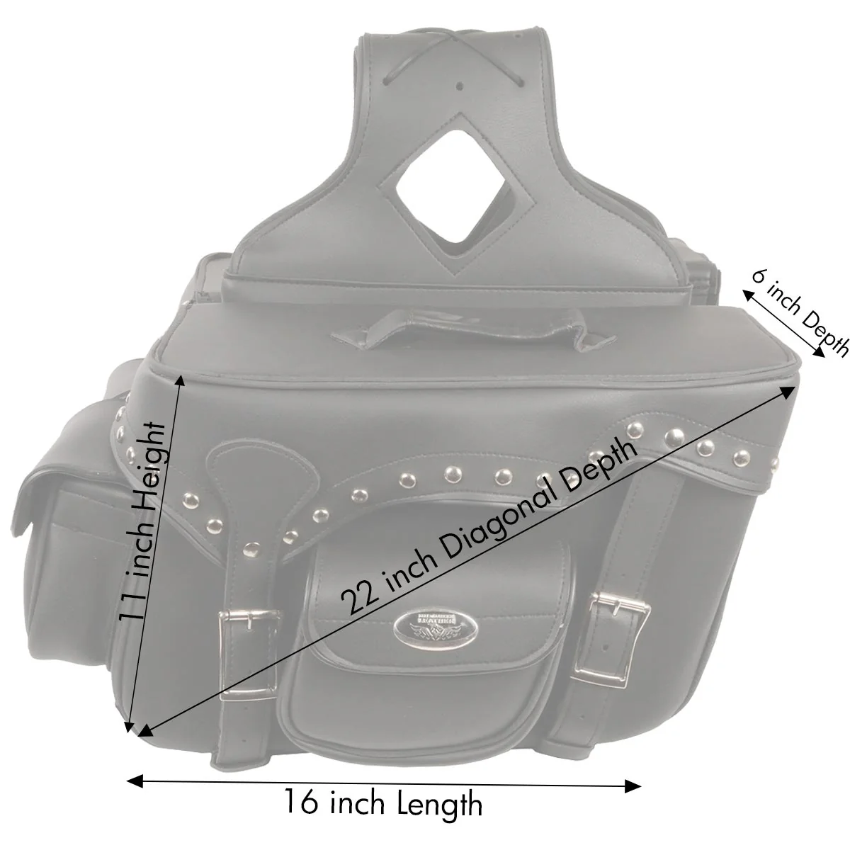 Milwaukee Leather SH66601ZB Black Zip-Off Double Pocket Studded PVC Throw Over Saddlebags - Image 3