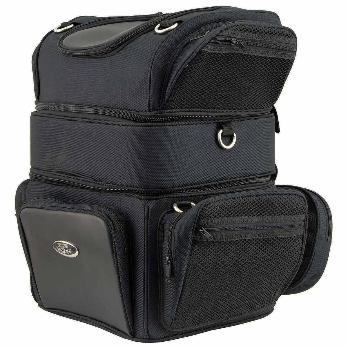 Milwaukee Leather MP8165 Large Black Textile Motorcycle Triple Barrel Sissy Bar Rack Bag with 5 Bonus Pockets - Image 3