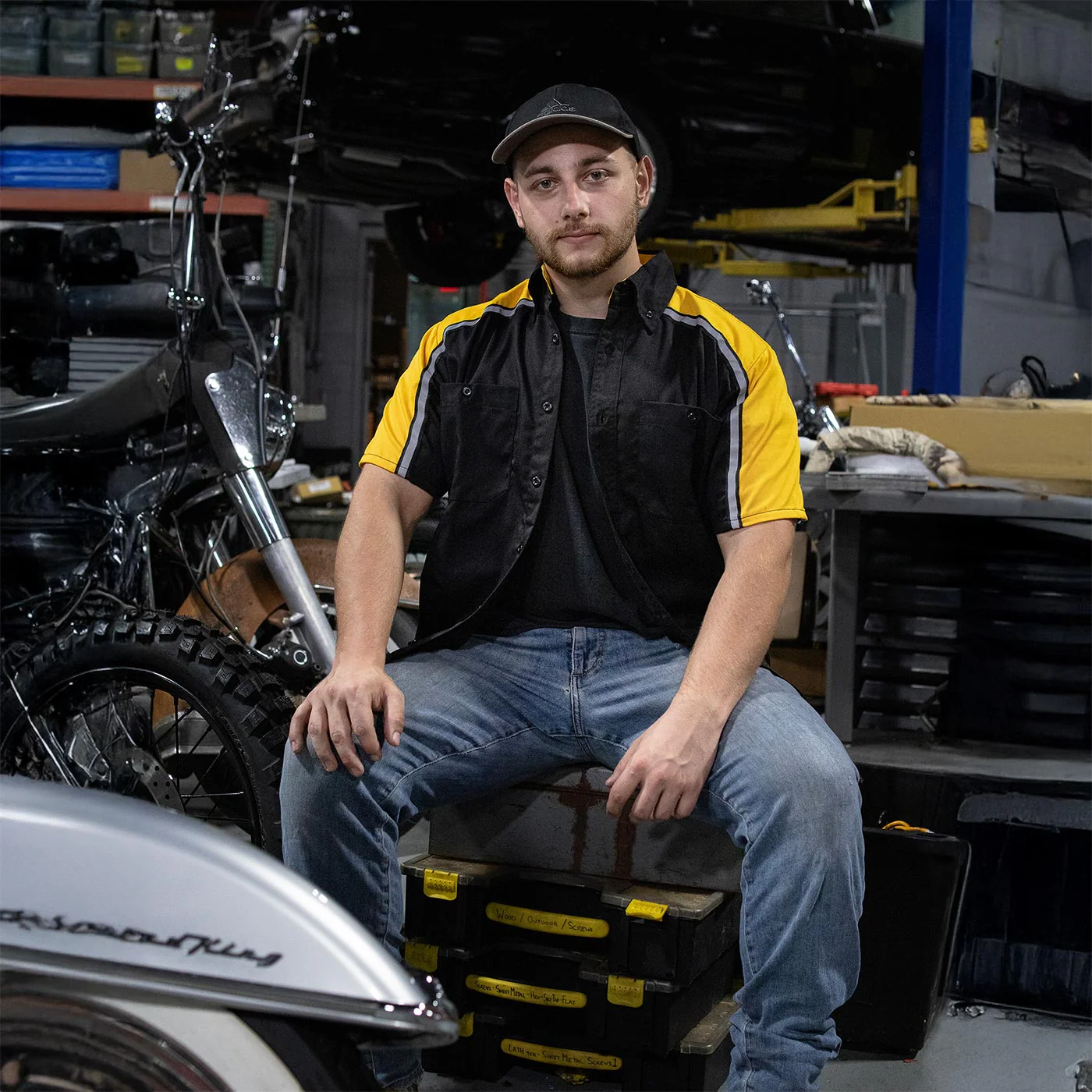 Milwaukee Motorcycle Clothing Co. Men’s Blk/Yellow Mechanic Work Shirt – w / Reflective Strip, Rider‑Built MDM11600 - Image 2