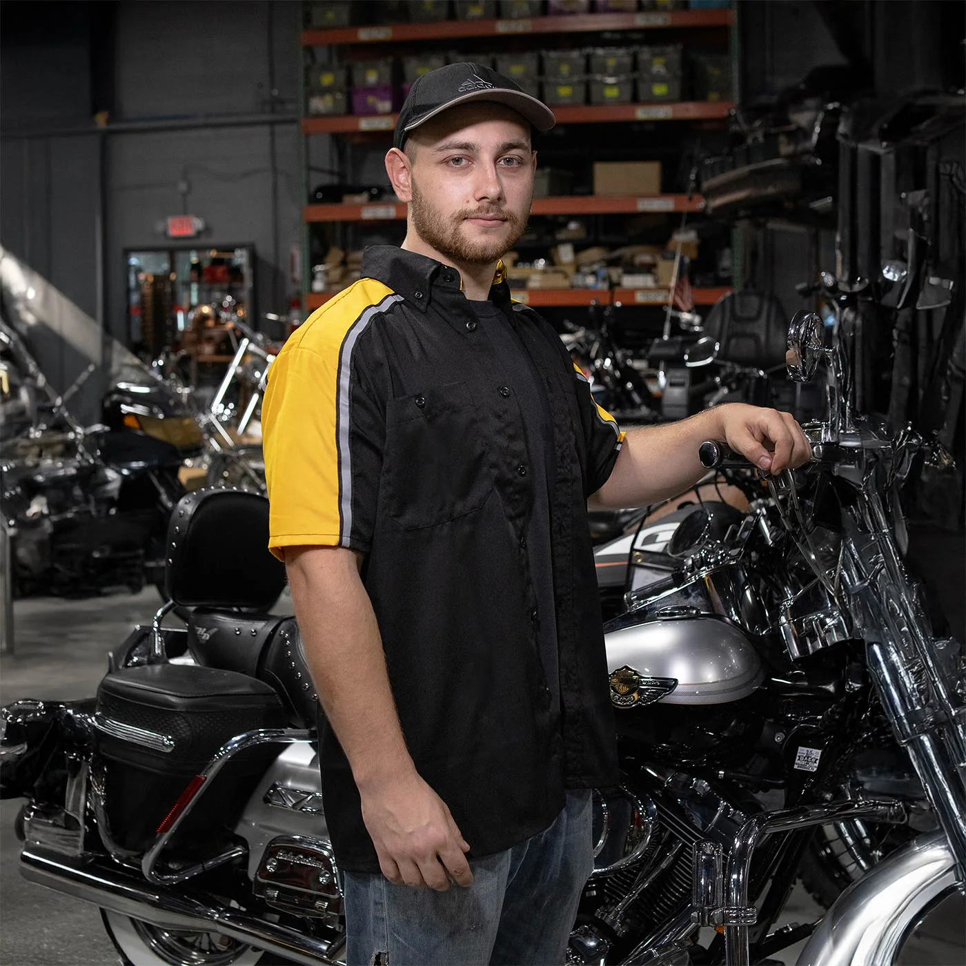 Milwaukee Motorcycle Clothing Co. Men’s Blk/Yellow Mechanic Work Shirt – w / Reflective Strip, Rider‑Built MDM11600 - Image 5