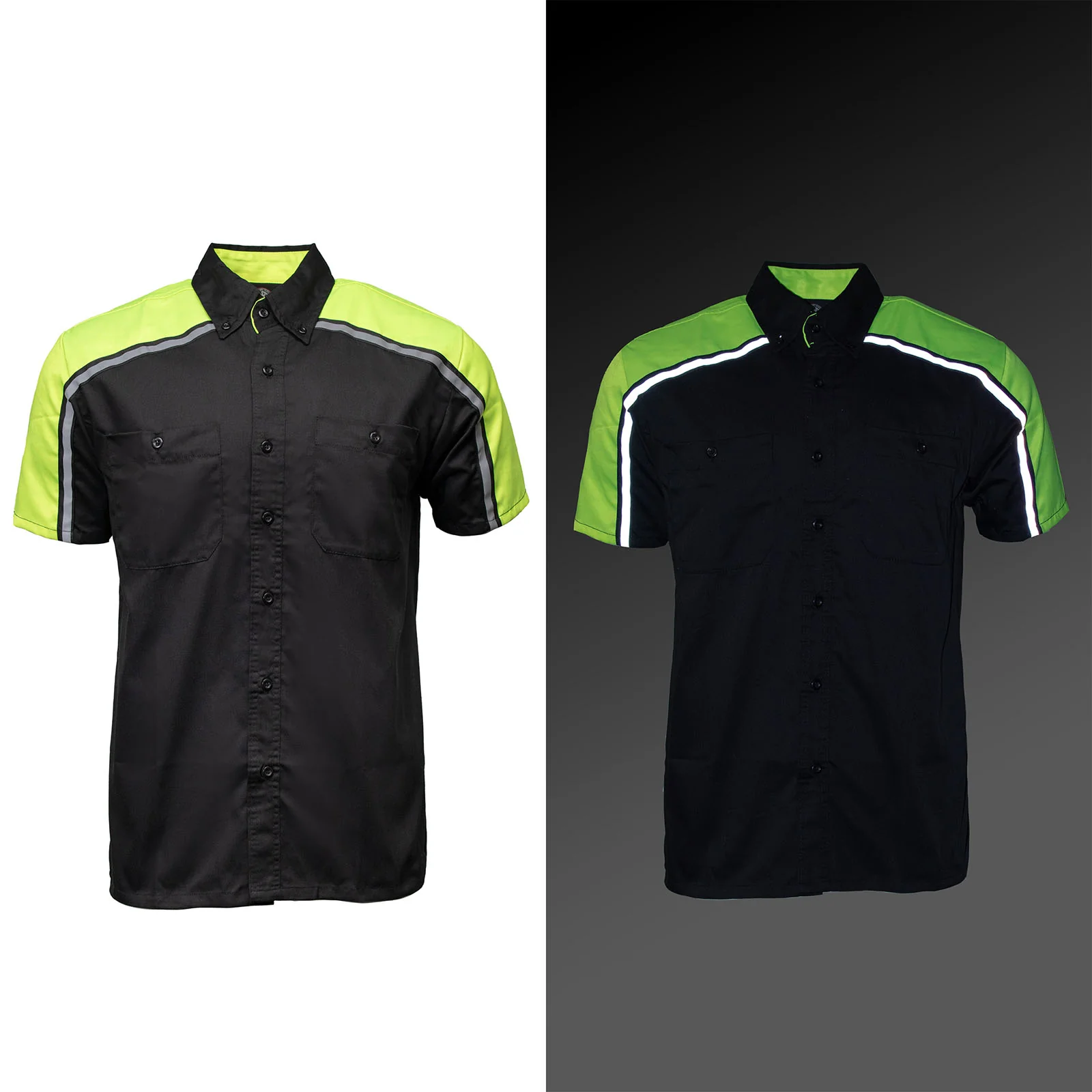 Milwaukee Motorcycle Clothing Co. Men’s Blk/Green Mechanic Work Shirt – w / Reflective Strip, Rider‑Built MDM11604 - Image 7
