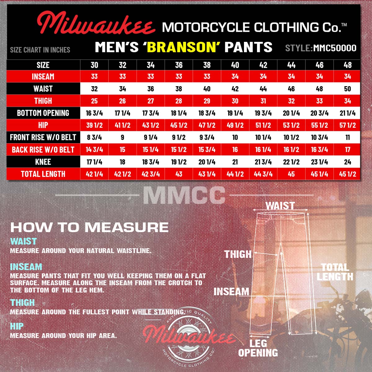Milwaukee Motorcycle Clothing Co. Men’s Branson Black Premium Leather Biker Lined Pants – 5-Pocket MMC50000 - Image 3