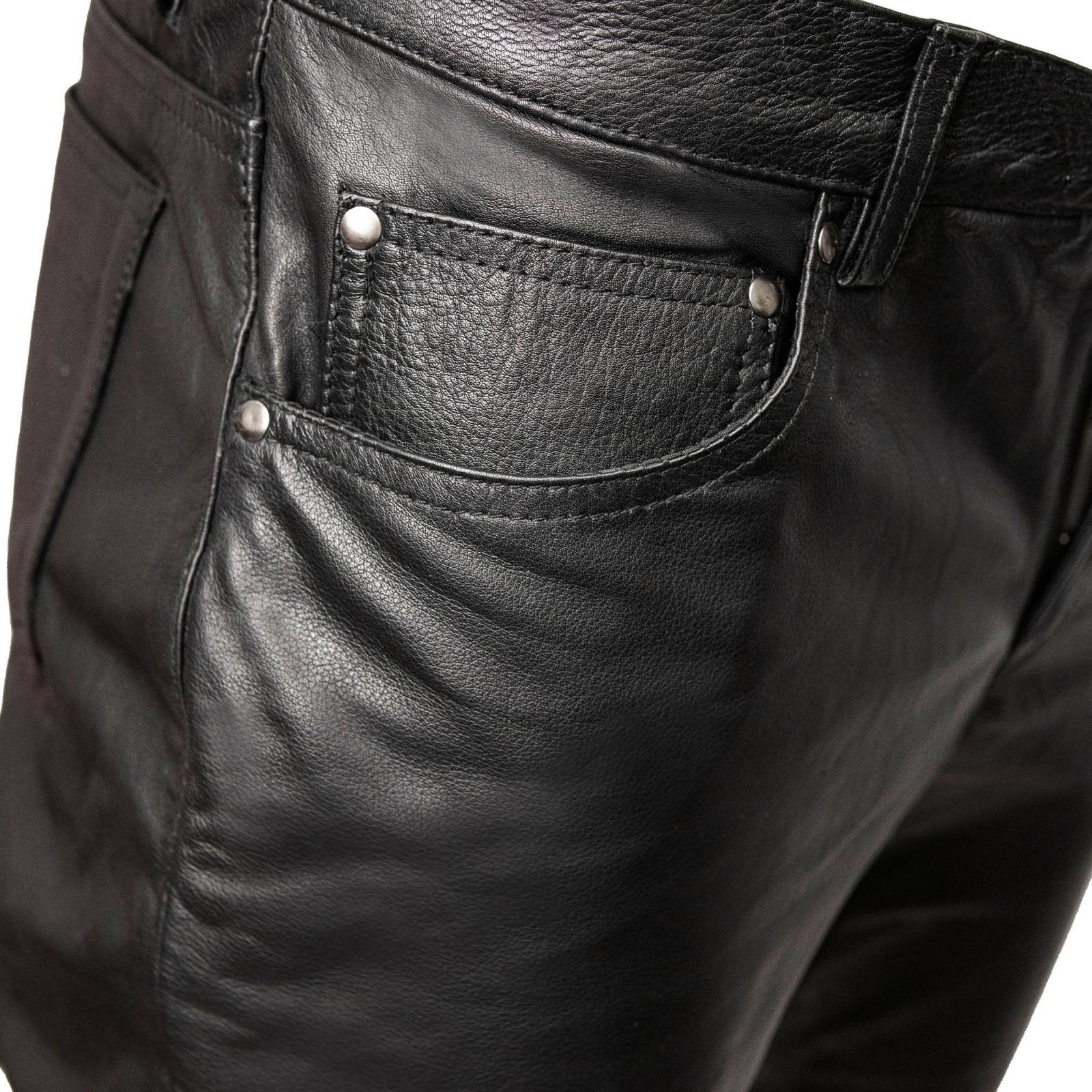 Milwaukee Motorcycle Clothing Co. Men’s Branson Black Premium Leather Biker Lined Pants – 5-Pocket MMC50000 - Image 8