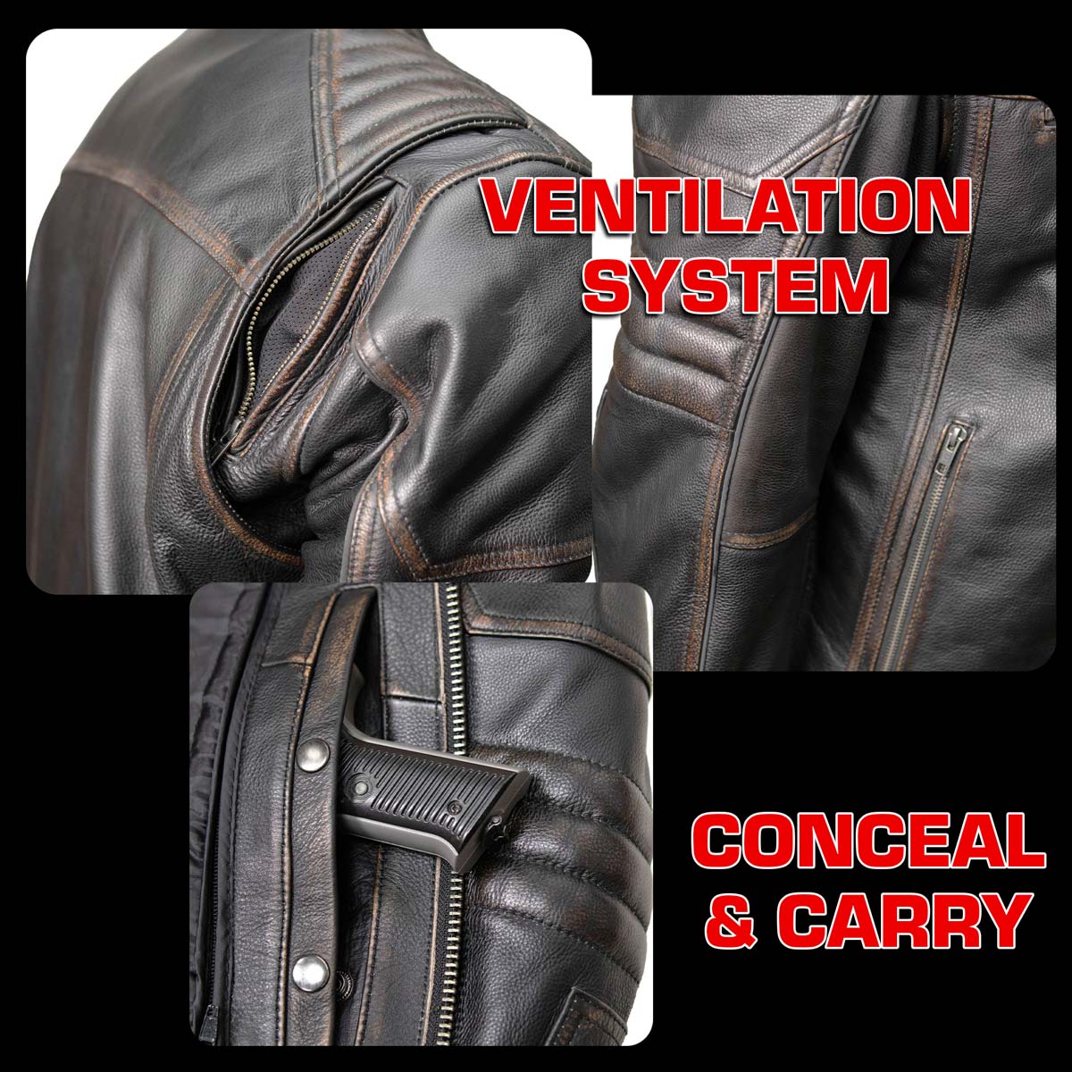 Milwaukee Motorcycle Clothing Co. Men's Anarchy Scooter Style Vintage Brown Premium Leather Riding Jacket MMC10004 - Image 6