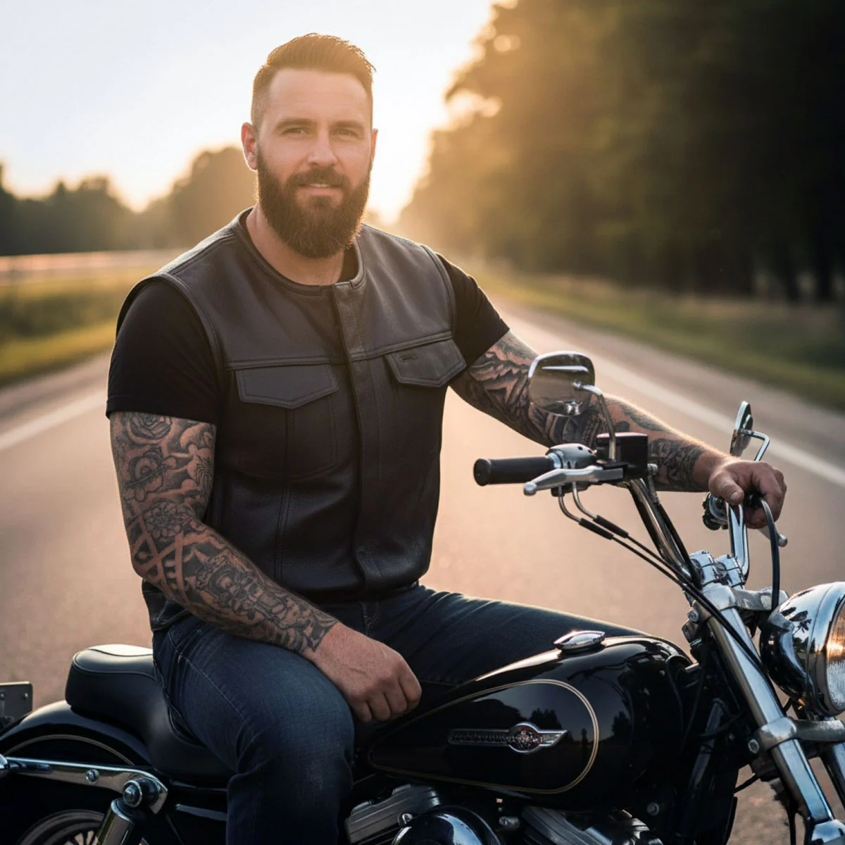 Milwaukee Motorcycle Clothing Co. Men's Low-Key Premium Black Leather Club Style Biker Vest MMC30000 - Image 8