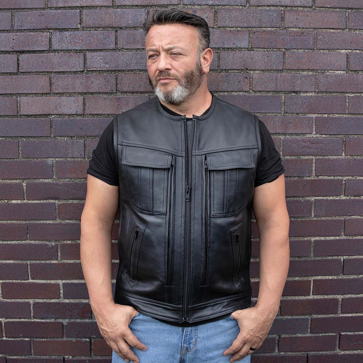 Milwaukee Motorcycle Clothing Co. Men's Quick-Draw Stylesh Premium Black Leather MC Biker Vest MMC30001 - Image 10